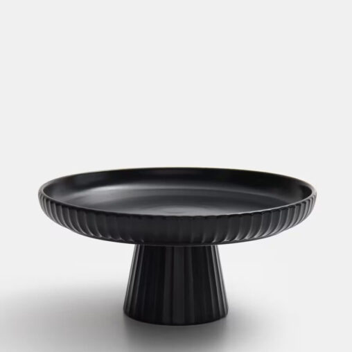 Ceramiczna misa naczynie na kompozycje kwiatowe z ryflowaną nóżką CZARNA matowa Ø20cm
